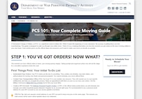 A screenshot of a webpage that reads, “PCS 101: Your Complete Moving Guide,”  

along with more information about military moves.