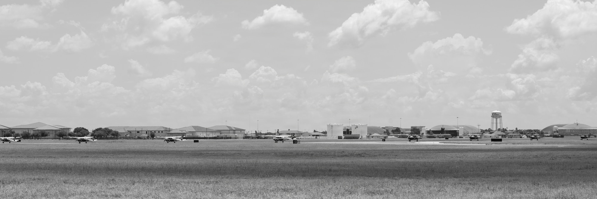 Florida Wing Civil Air Patrol Cessna aircraft line up for takeoff at MacDill Air Force Base, Florida, July 25, 2026. The Florida Wing CAP assembled over 20 aircraft from across Florida and Tennessee for Operation Steadfast Eagle to demonstrate the CAP’s ability to generate and deploy aircraft and crews in support of U.S. Air Force Operations. (U.S. Air Force Photo by Airman 1st Class Helen Ly)