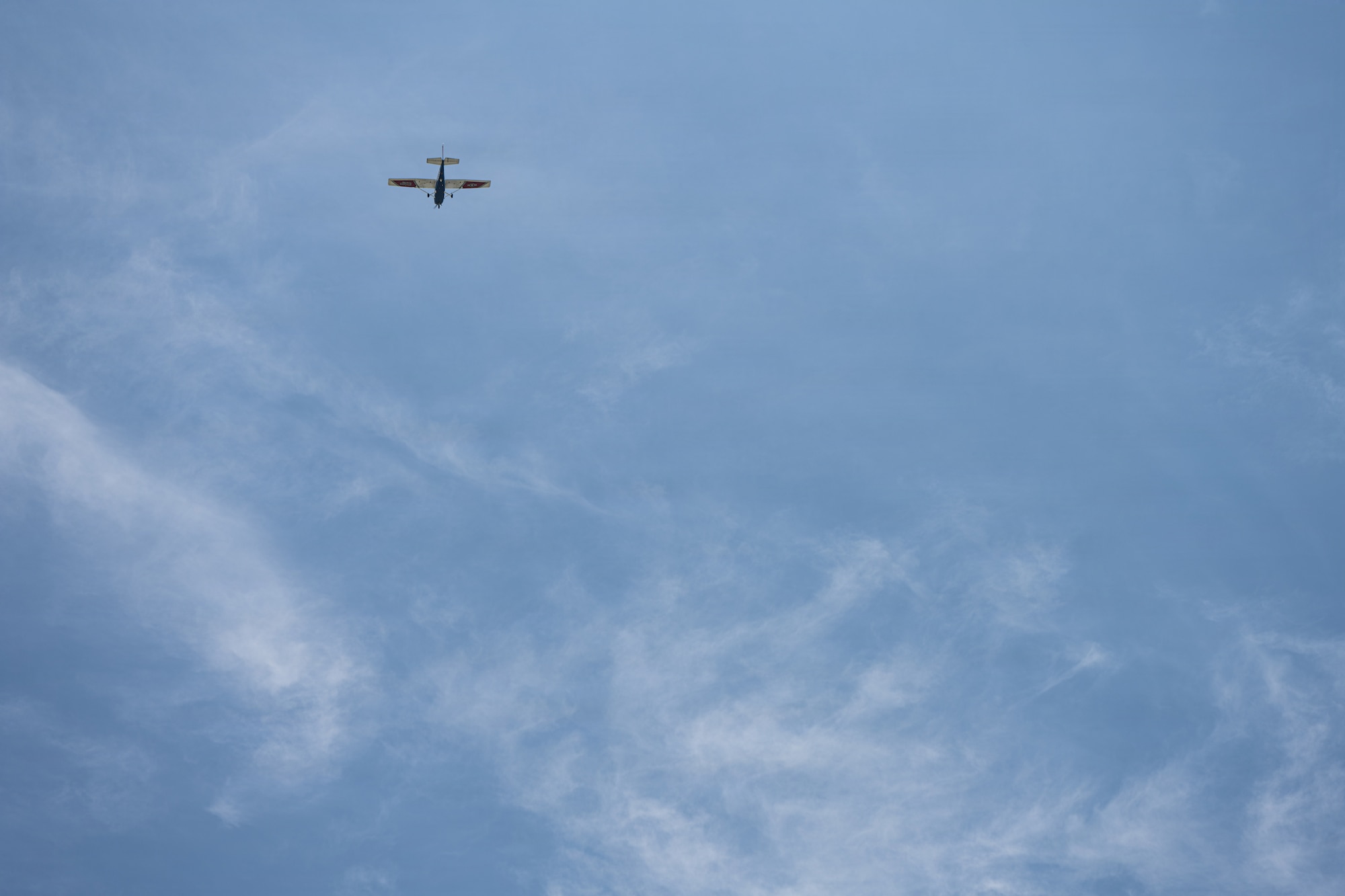 A Florida Wing Civil Air Patrol Cessna aircraft flies over MacDill Air Force Base, Florida on July 25, 2026. The CAP partnered with the 6th Air Refueling Wing to demonstrate the CAP’s ability to generate and deploy aircraft and crews in support of U.S. Air Force Operations. (U.S. Air Force Photo by Airman 1st Class Helen Ly)