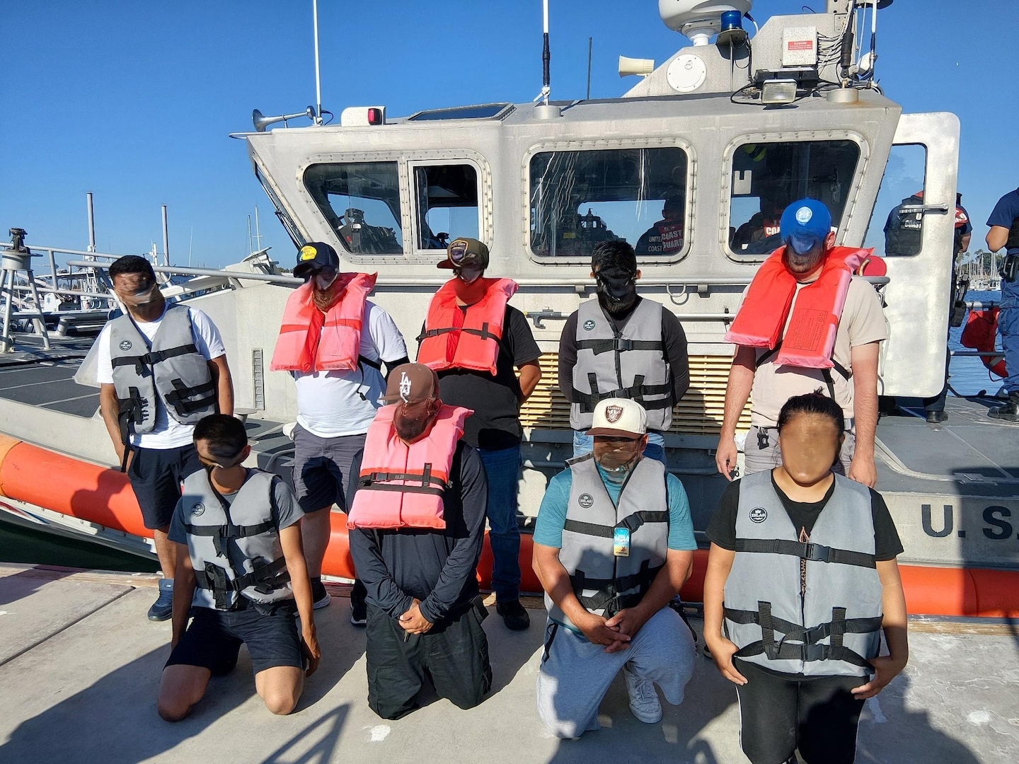 A Coast Guard Station San Diego 45-foot Response Boat-Medium crew interdicts nine suspected aliens during a patrol in Mission Bay, California, Aug. 8, 2026. All nine aliens were identified, detained and transferred to U.S. Border Patrol Agents for further investigation.