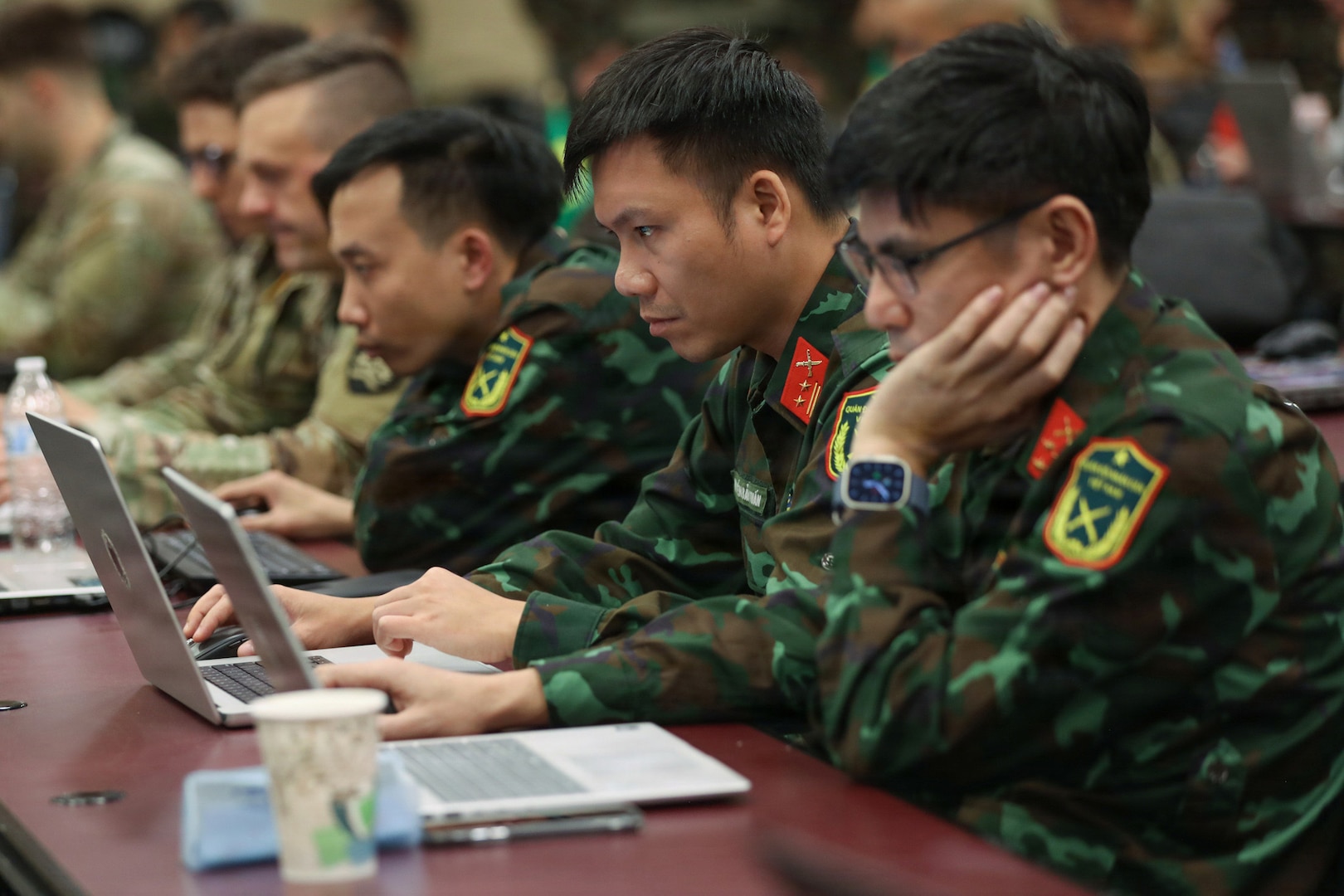 Service members with Vietnam conduct training on cyber defense tactics during Cyber Shield 2026 at the Professional Education Center in Little Rock, Arkansas, July 17, 2026.