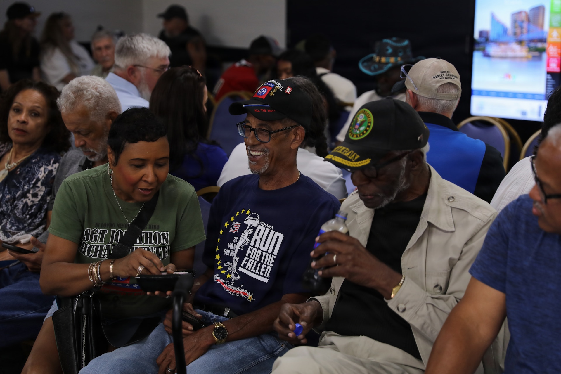 Gold Star family members wait in the lobby prior to the annual Survivor Outreach Services Riverboat Cruise in Cincinnati, Ohio, June 28, 2026.