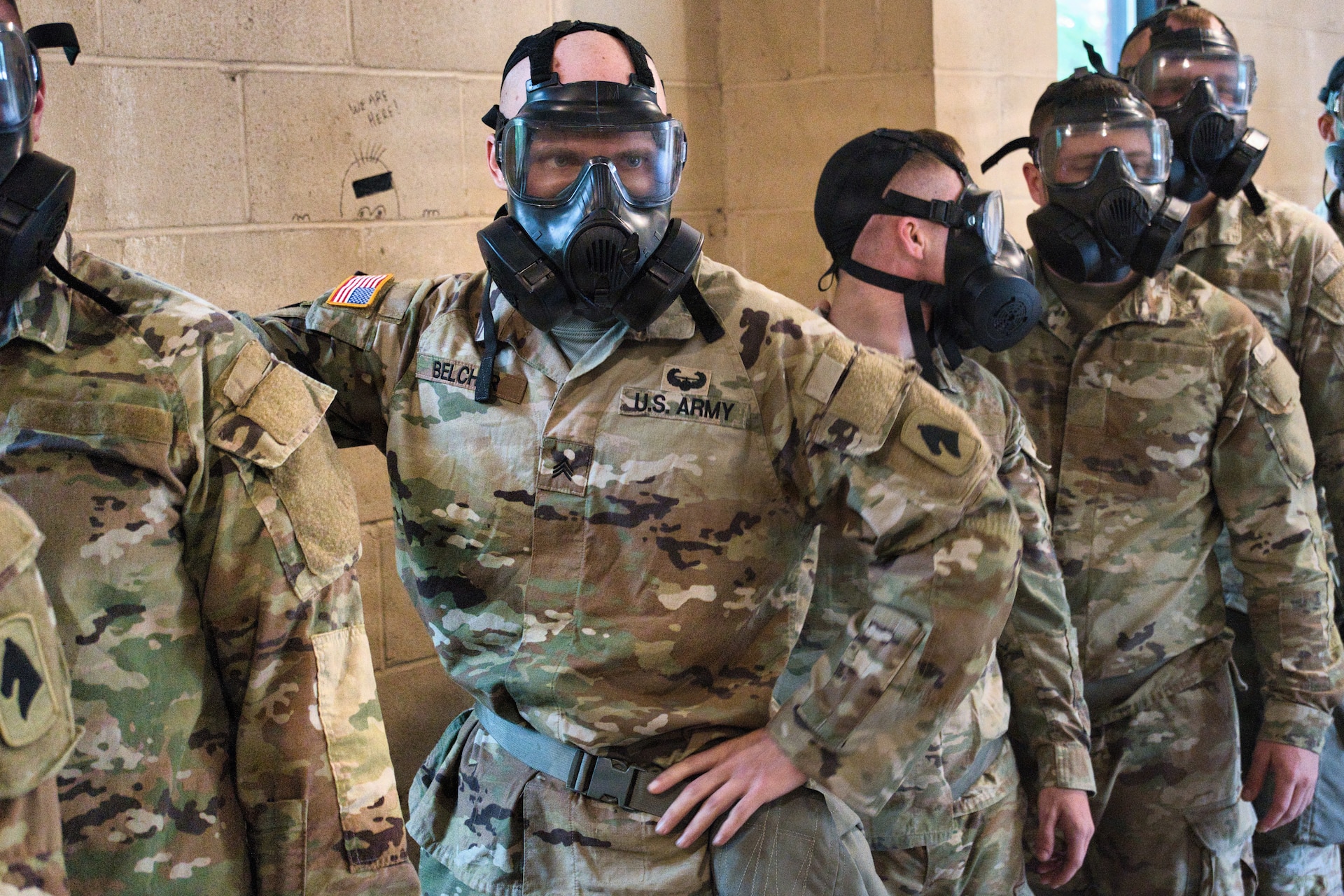 U.S. Army Soldiers with Bravo Battery, 1-623rd Field Artillery, conduct chemical, biological, radiological, and nuclear (CBRN) confidence training at Fort Knox, Kentucky, May 16, 2026.
