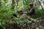 Security Forces Airmen assigned to the Ohio Air National Guard's 178th Security Forces Squadron prepare for an ambush exercise during annual training at Schofield Barracks, Hawaii, July 19, 2026. The training challenged Airmen to strengthen tactical proficiency, teamwork and expeditionary readiness while operating in unfamiliar terrain and austere conditions. Photo by Tech. Sgt. Tiffany Scofield.