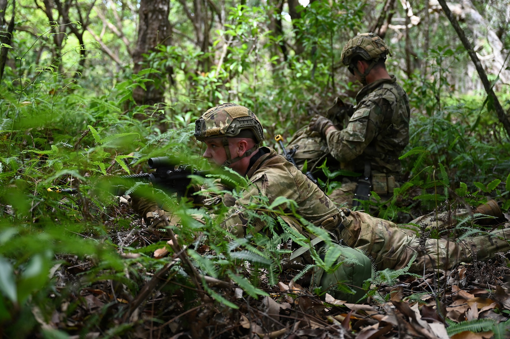 Security Forces Airmen assigned to the Ohio Air National Guard's 178th Security Forces Squadron prepare for an ambush exercise during annual training at Schofield Barracks, Hawaii, July 19, 2026.