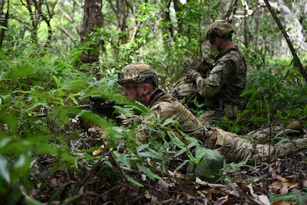 Security Forces Airmen assigned to the Ohio Air National Guard's 178th Security Forces Squadron prepare for an ambush exercise during annual training at Schofield Barracks, Hawaii, July 19, 2026.