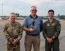 Master Sgt. Dan Fry, left, Dave Sparkman, center, and Maj. Matthew Limina, right, members of the 171st Air Refueling Wing Safety Team, pose for a photo at the 171st Air Refueling Wing, Aug. 1, 2026, near Pittsburgh, Pennsylvania. The 171st ARW Safety Office received the Air National Guard Director of Safety Outstanding Achievement Award for their contributions to mishap prevention, risk management, and safety program effectiveness. (U.S. Air National Guard photo by Tech. Sgt. Zoe M. Wockenfuss)