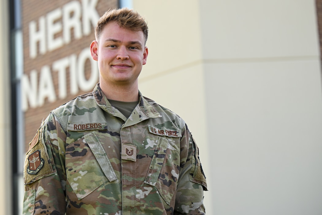A U.S. Air Force Airman poses for a portrait.