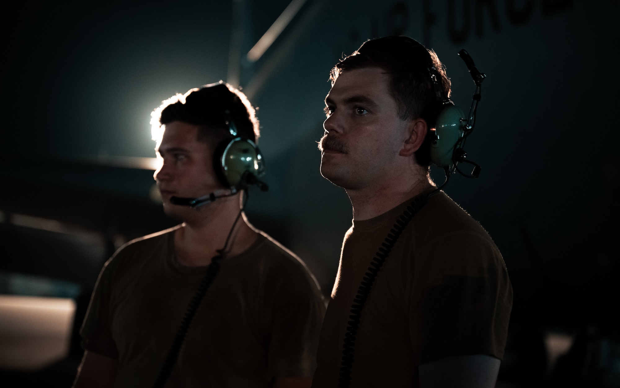 U.S. Air Force maintainers assigned to the 718th Aircraft Maintenance Squadron conduct preflight inspections on a KC-135 Stratotanker assigned to the 909th Air Refueling Squadron at Kadena Air Base, Japan, Aug. 3, 2026. Maintainers verified the aircraft’s systems and equipment before its possible evacuation ahead of Typhoon Dolphin. (U.S. Air Force photo by Senior Airman Mason Hargrove)