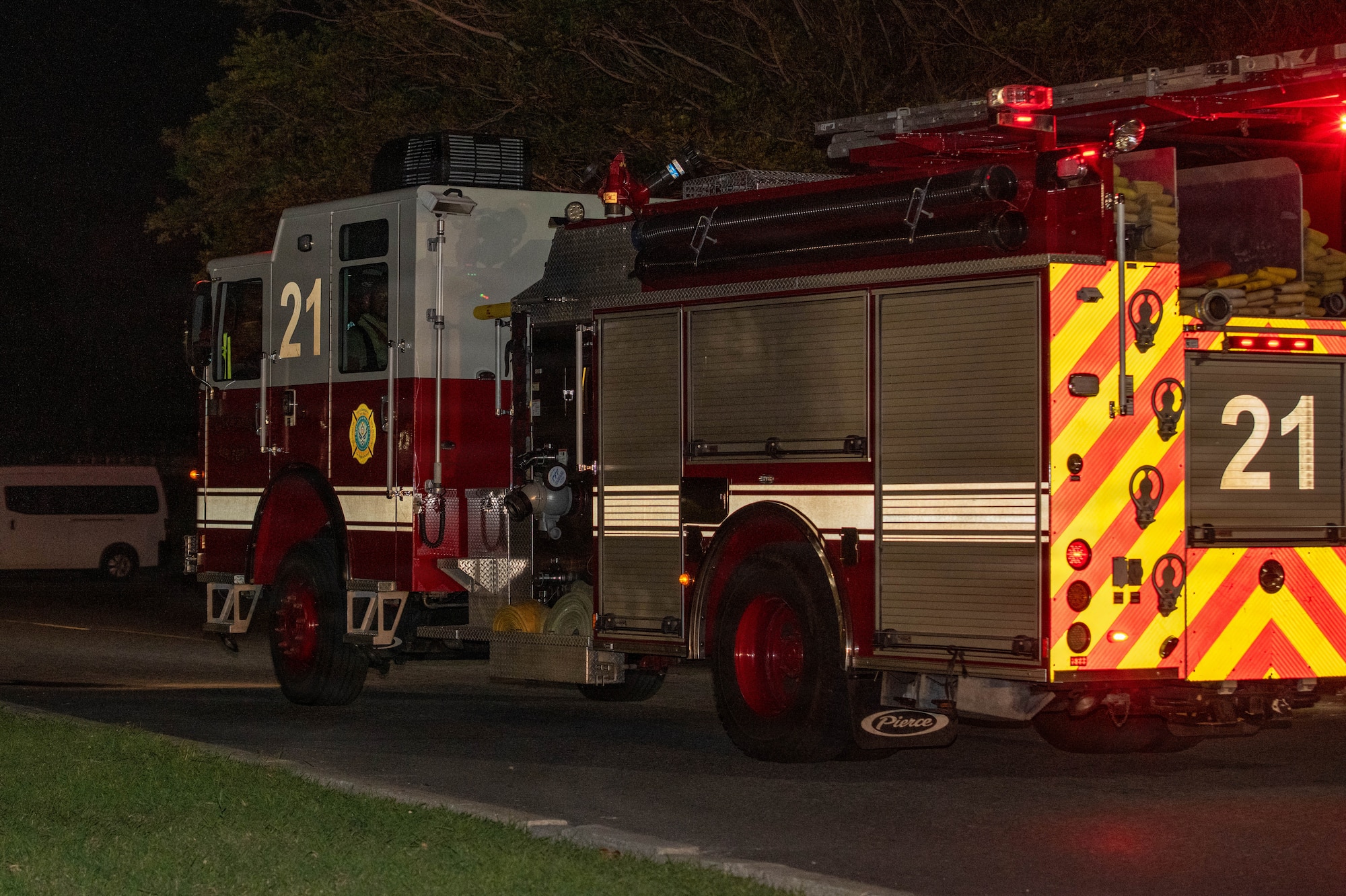 Firetruck drives away.