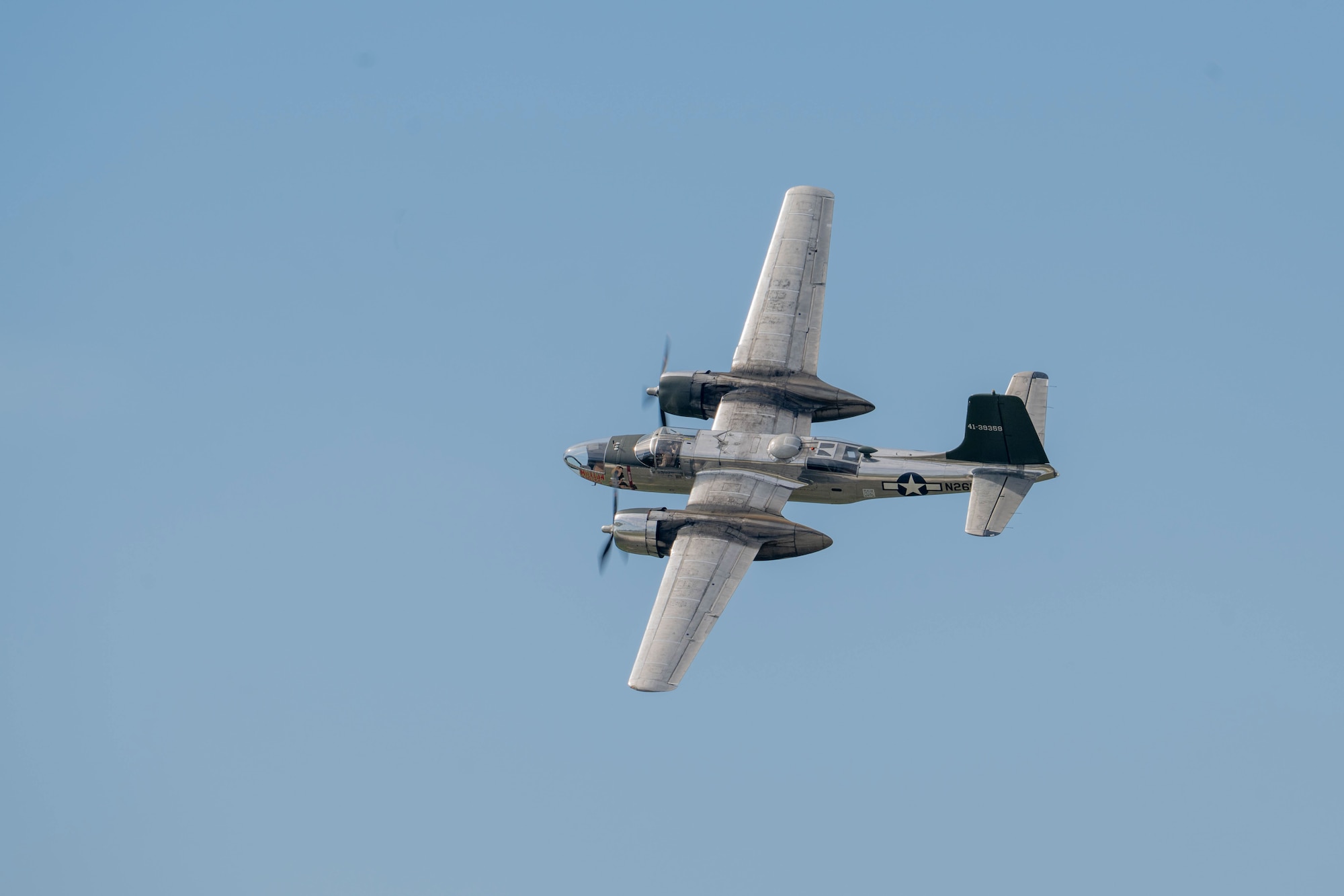 An A-26 Intruder performs an aerial demonstration during the Arctic Lightning Air Show at Eielson Air Force Base, Alaska, July 31, 2026.