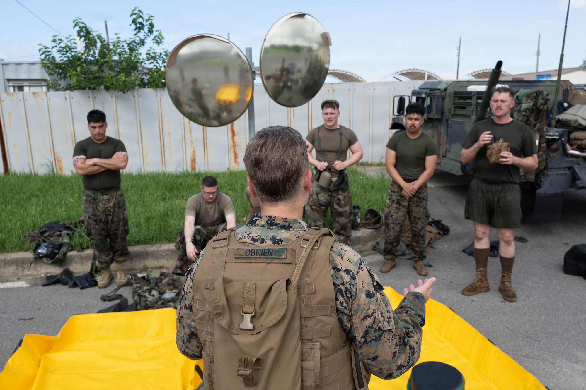 A U.S. Marine holds a brief.
