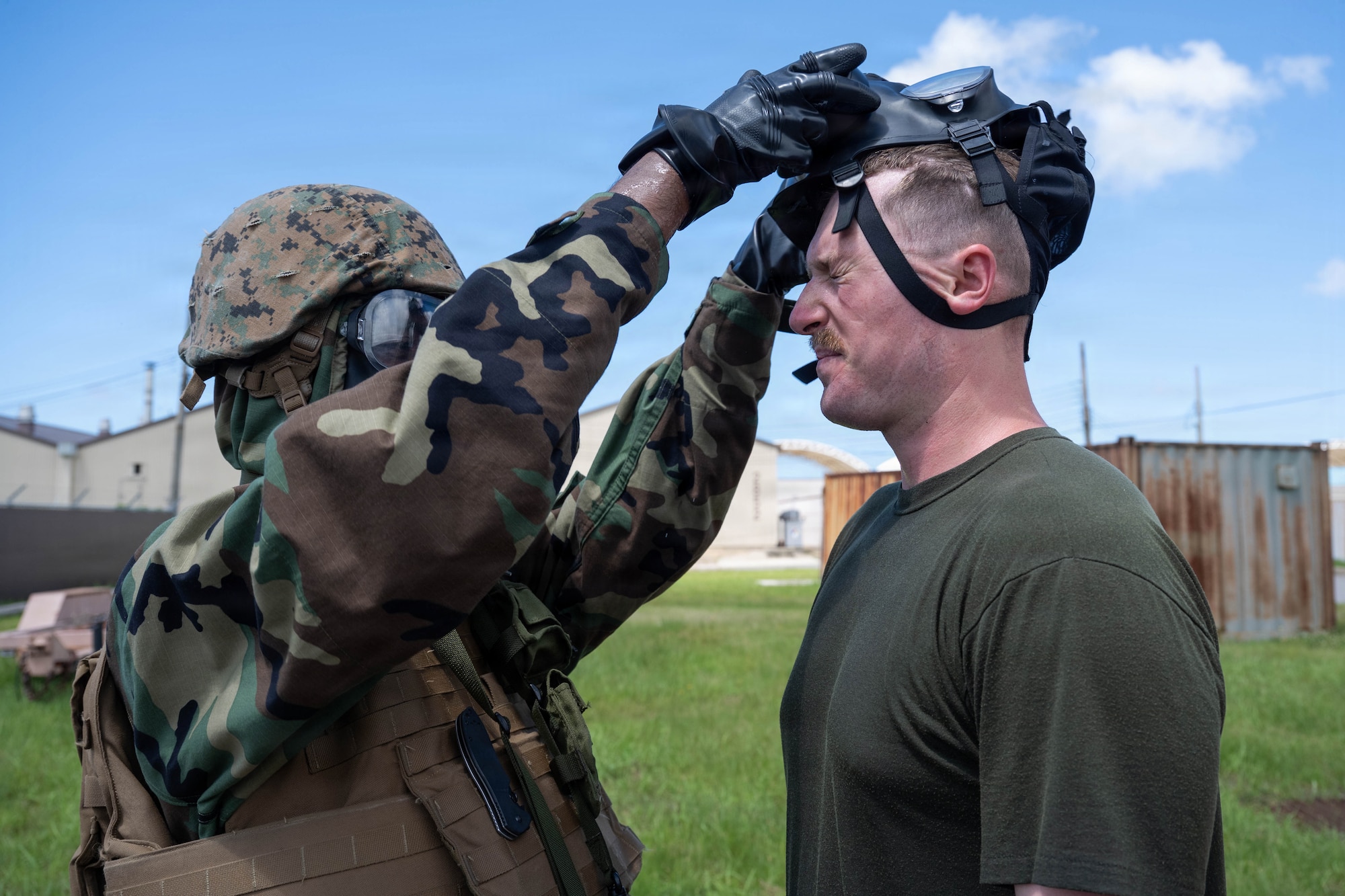 Marine helps remove mask from Marine.