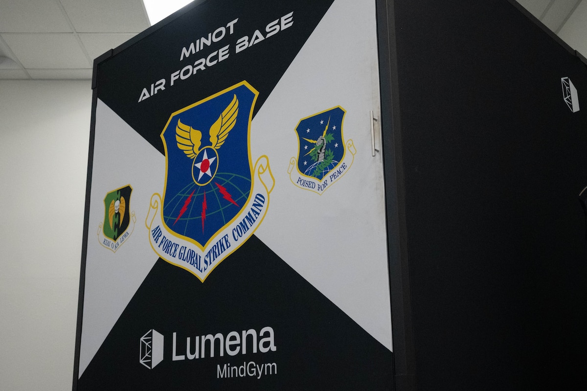 The MindGym is prepared for use at the McAdoo Fitness Center at Minot Air Force Base, North Dakota, July 30, 2026. The immersive cognitive training system is designed to help Airmen regulate stress, improve focus and develop mental fortitude. (U.S. Air Force photo by Senior Airman Wesley Davies)
