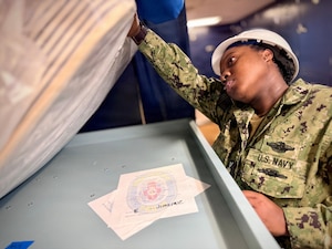 Naval Medical Readiness and Training Command Hospital Corpsman 2nd Class Joanna Smith  serving with the Public Health Department at Naval Hospital Pensacola conducts a Ship Sanitation Control Certificate (SSCC) inspection aboard the USNS Comfort (T-AH-20) July 8, 2026. The inspection, performed by Preventive Medicine Technicians (PMTs), evaluates the vessel's sanitation, potable water systems, food safety practices, pest  management, and overall public health conditions to ensure compliance with health standards.