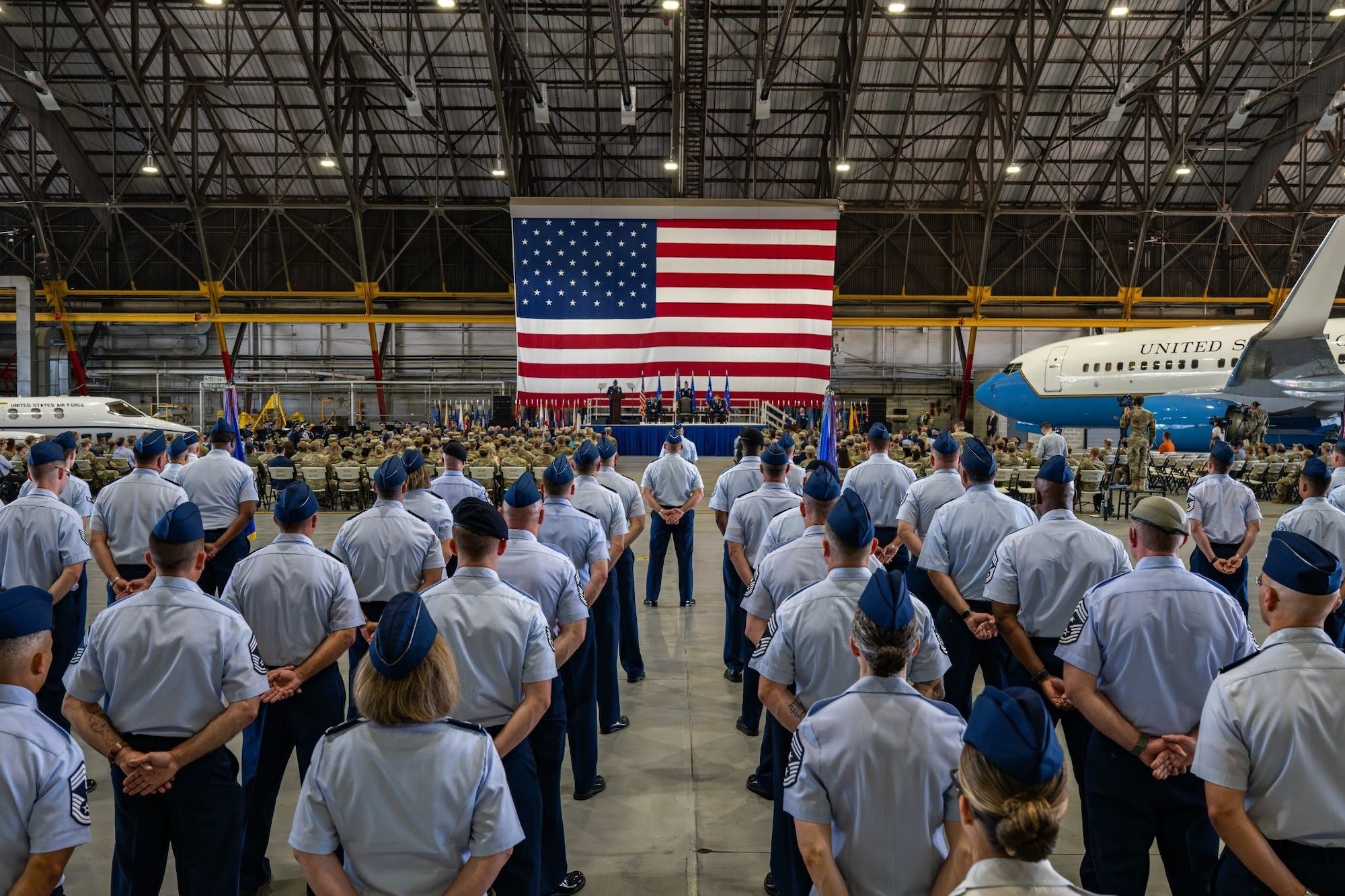 U.S. Air Force Gen. Randall Reed, commander of U.S. Transportation Command, delivers remarks during the AMC Assumption of Command ceremony on Scott Air Force Base, Illinois, August 3, 2026. Lt. Gen. Daniel H. Tulley assumed command of AMC, leading nearly 107,000 Total Force Airmen and more than 1,100 aircraft dedicated to delivering Rapid Global Mobility that enables the Joint Force to rapidly deploy, sustain and maneuver combat power across the globe. (U.S. Air Force photo by Airman 1st Class Izcalli X Martinez)