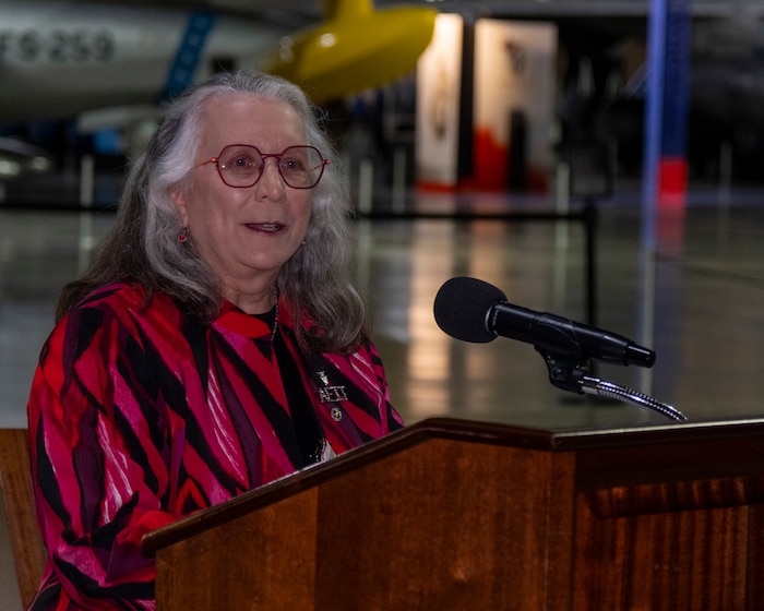 Dr. Heidi Ries, Air Force Institute of Technology provost and chief academic officer, gives closing remarks at her retirement ceremony at the United States National Museum of the Air Force, in Dayton, Ohio, on July 23, 2026.