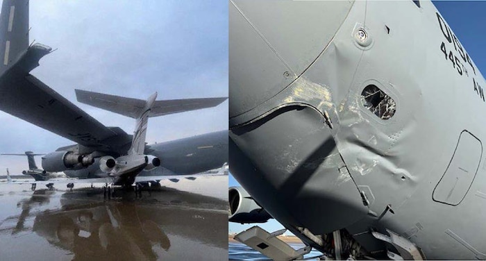 Images of C-17 damage side by side.