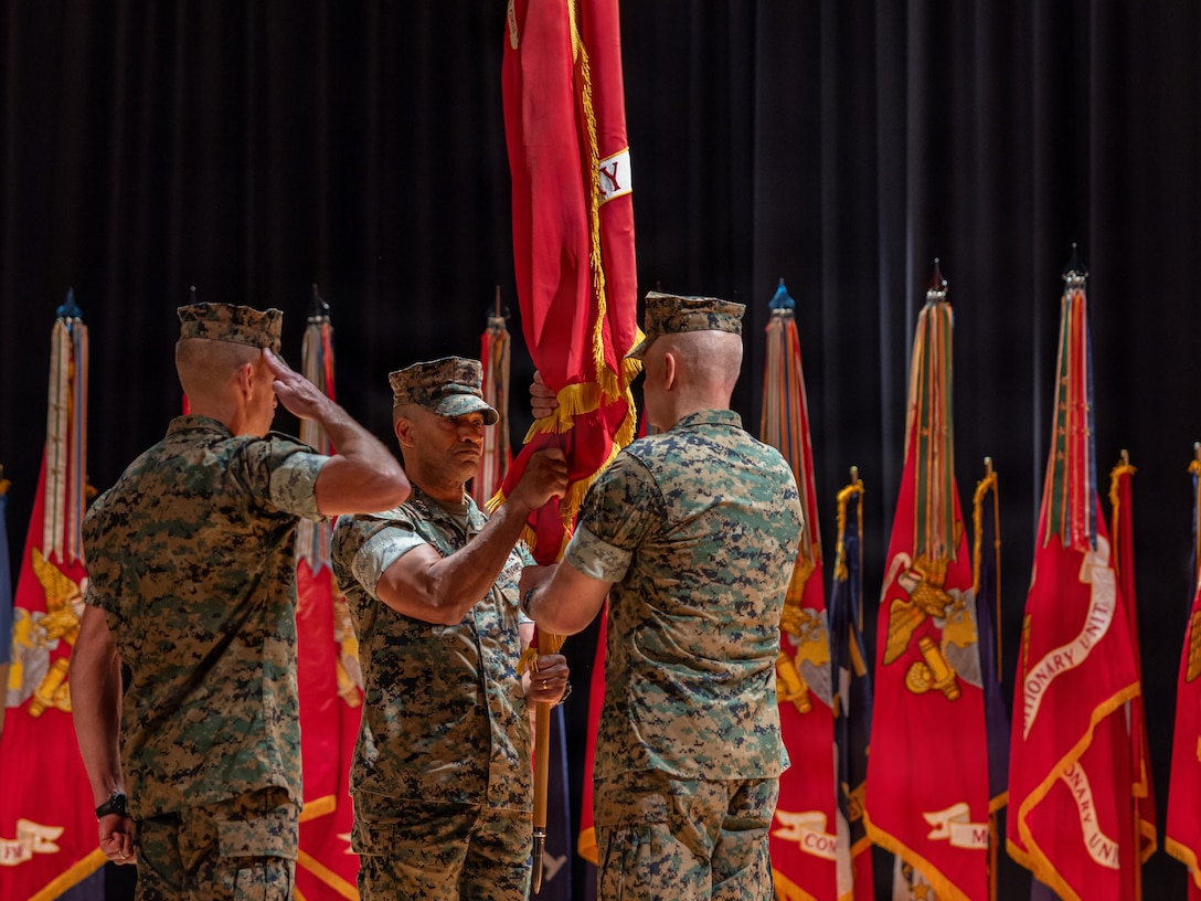 U.S. Marine Corps to Lt. Gen. Robert C. Fulford, the oncoming commanding general of II Marine Expeditionary Force, speaks during the II MEF Change of Command ceremony at Marine Corps Base Camp Lejeune, North Carolina, Aug. 4, 2026. The change of command ceremony symbolizes the passing of authority and responsibility from the offgoing to the oncoming commanding officer. (U.S. Marine Corps photo by Lance Cpl. Ethan Claassen)
