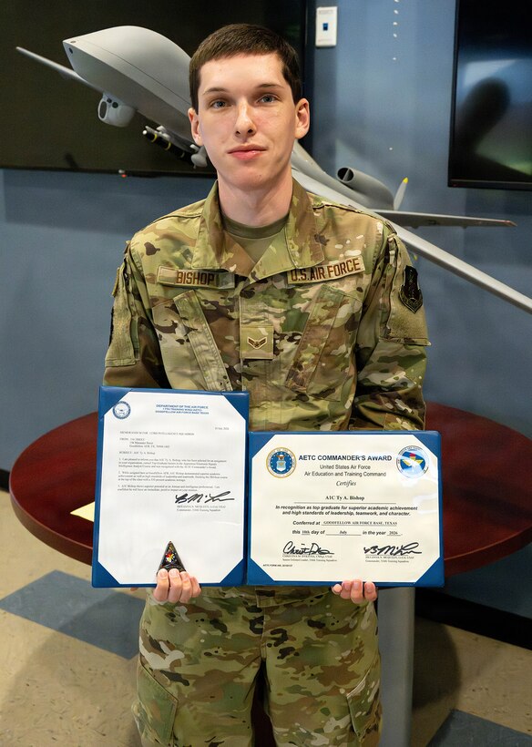 U.S. Air Force Airman 1st Class Ty Bishop, a 123rd Intelligence Squadron Signals Intelligence analyst serving in the 188th Intelligence, Surveillance, and Reconnaissance Group, 188th Wing, Arkansas National Guard,  graduated with a perfect score on the Apprentice Electronic Signals Intelligence Analyst Course at Goodfellow Air Force Base, San Angelo, Texas, on July 10, 2026.