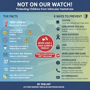 Infographic provides facts and tips to prevent pediatric vehicular heatstroke.
