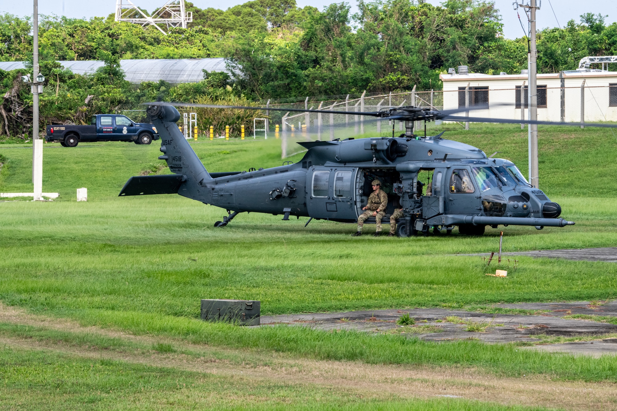 helicopter lands on a field