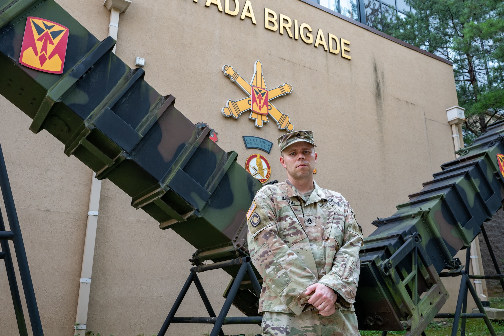 U.S. Army Staff Sgt. Alexander Martin, 35th Air Defense Artillery Brigade fire direction center battle systems manager, poses for a photo at Osan Air Base, Republic of Korea, July 28, 2026. Martin was one of the first people on scene to begin evacuating passengers from an overturned bus during an off-duty tour in Paju, ROK, June 2026.