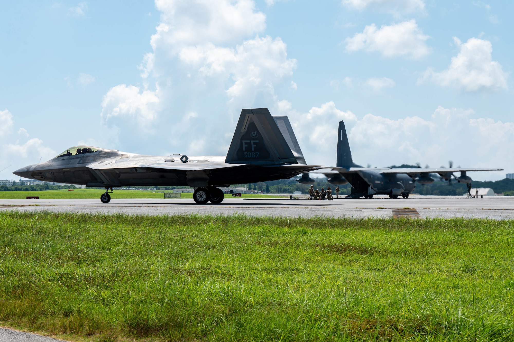 Aircraft taxis on the flight line.