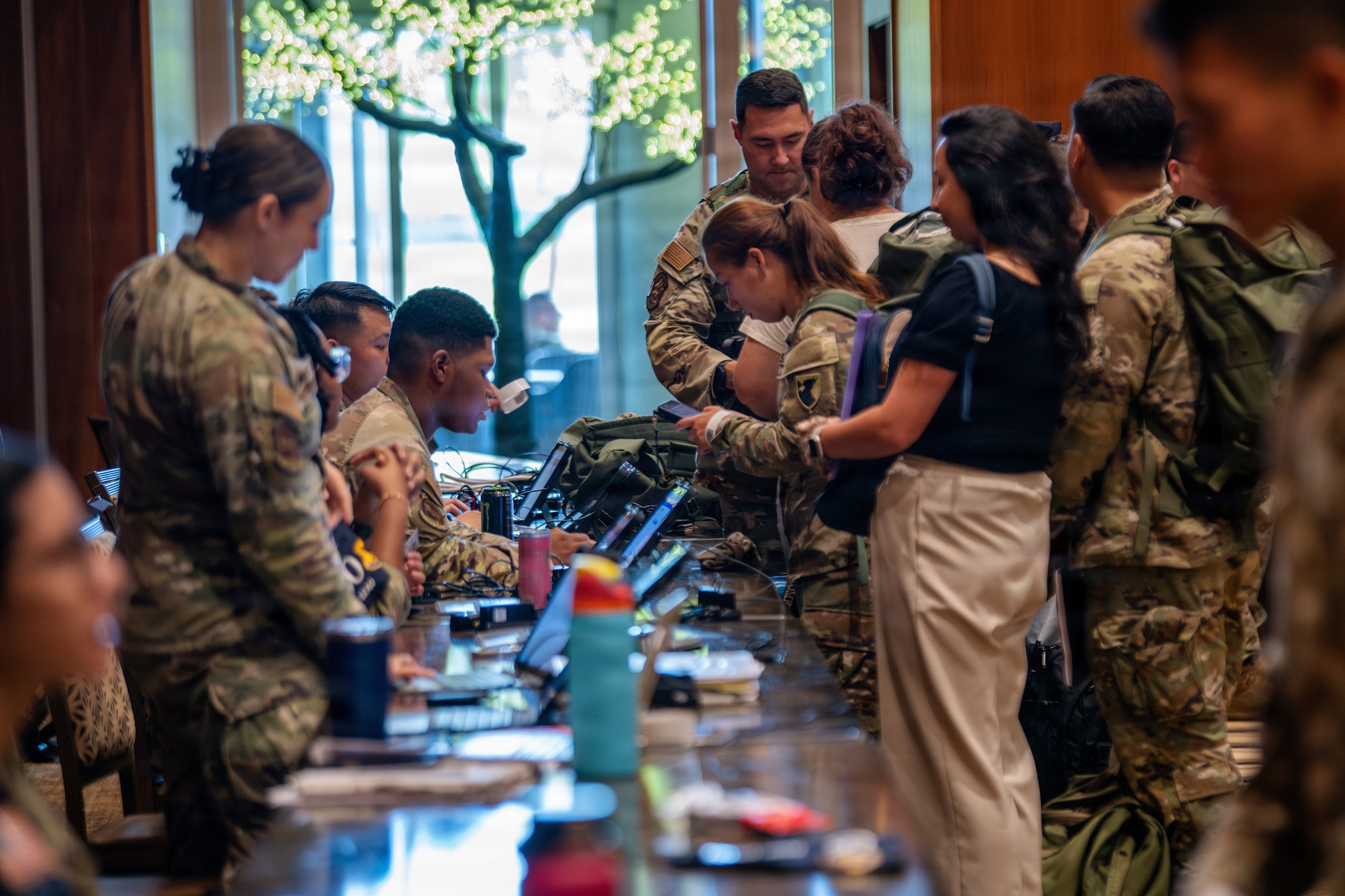 18th Wing participate in a simulated military assisted departure training during readiness exercise