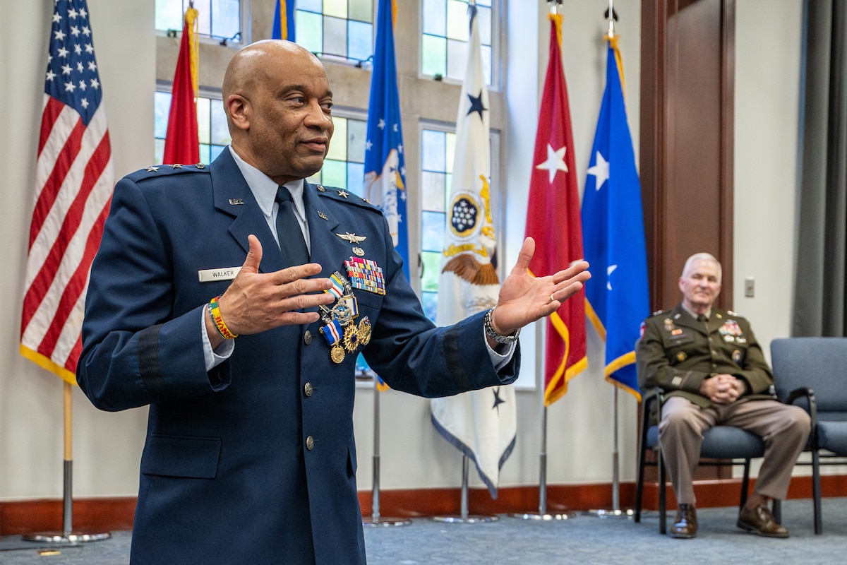 U.S. Air Force Maj. Gen. Charles Walker, Air National Guard assistant to the judge advocate general of the United States Air Force, addresses an audience of friends, family and colleagues at his retirement ceremony in Nashville, Tenn., July 24, 2026. Walker is concluding a distinguished 35-year career during which he previously served as director of the Office of Complex Investigations at the National Guard Bureau in Washington, D.C., chief of staff for the Air Component at Joint Force Headquarters—Kentucky National Guard, and staff judge advocate for the Kentucky Air Guard’s 123rd Airlift Wing in Louisville. (U.S. Air National Guard photo by Dale Greer)