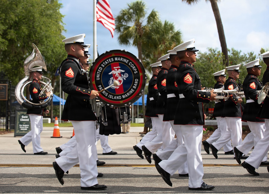 U.S. Marines with the Parris Island Band play music during a Memorial Day ceremony at Beaufort National Cemetary, S.C.,  May 25, 2026.  The Memorial Day ceremony was held to honor and remember all the fallen U.S. service members who served in the armed forces. (U.S. Marine Corps photo by Lance Cpl. Christopher Obando)