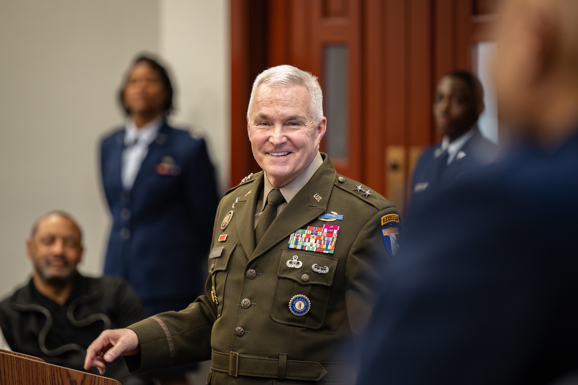 U.S. Army Maj. Gen. Haldane Lamberton adjutant general of the Kentucky National Guard, speaks at the retirement ceremony of U.S. Air Force Maj. Gen. Charles Walker, Air National Guard assistant to the judge advocate general of the United States Air Force, in Nashville, Tenn., July 24, 2026. Walker is concluding a distinguished 35-year career during which he previously served as director of the Office of Complex Investigations at the National Guard Bureau in Washington, D.C., chief of staff for the Air Component at Joint Force Headquarters—Kentucky National Guard, and staff judge advocate for the Kentucky Air Guard’s 123rd Airlift Wing in Louisville. (U.S. Air National Guard photo by Dale Greer)