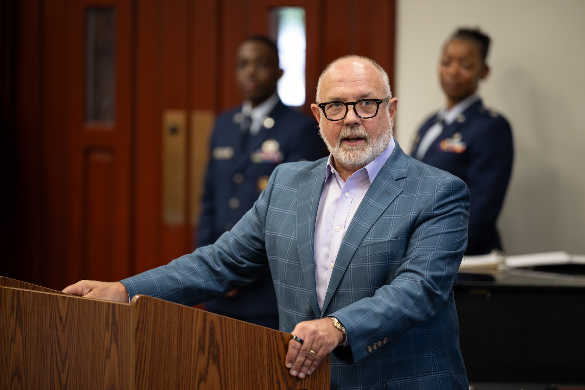 Charles Young III, general counsel of the U.S. Army, speaks at the retirement ceremony of U.S. Air Force Maj. Gen. Charles Walker, Air National Guard assistant to the judge advocate general of the United States Air Force, in Nashville, Tenn., July 24, 2026. Walker is concluding a distinguished 35-year career during which he previously served as director of the Office of Complex Investigations at the National Guard Bureau in Washington, D.C., chief of staff for the Air Component at Joint Force Headquarters—Kentucky National Guard, and staff judge advocate for the Kentucky Air Guard’s 123rd Airlift Wing in Louisville. (U.S. Air National Guard photo by Dale Greer)