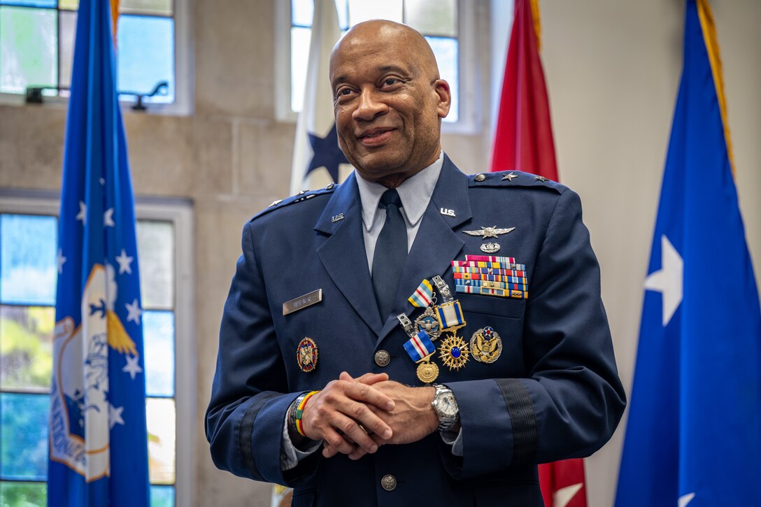 U.S. Air Force Maj. Gen. Charles Walker, Air National Guard assistant to the judge advocate general of the United States Air Force, addresses an audience of friends, family and colleagues at his retirement ceremony in Nashville, Tenn., July 24, 2026. Walker is concluding a distinguished 35-year career during which he previously served as director of the Office of Complex Investigations at the National Guard Bureau in Washington, D.C., chief of staff for the Air Component at Joint Force Headquarters—Kentucky National Guard, and staff judge advocate for the Kentucky Air Guard’s 123rd Airlift Wing in Louisville. (U.S. Air National Guard photo by Dale Greer)