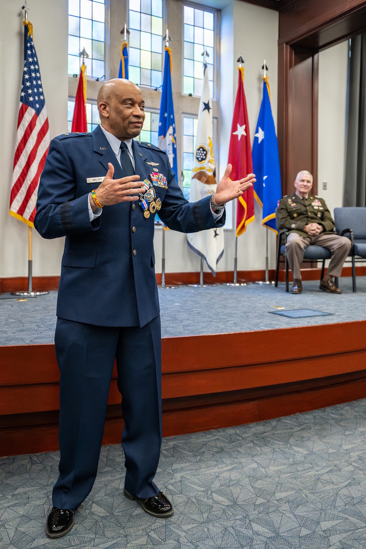 U.S. Air Force Maj. Gen. Charles Walker, Air National Guard assistant to the judge advocate general of the United States Air Force, addresses an audience of friends, family and colleagues at his retirement ceremony in Nashville, Tenn., July 24, 2026. Walker is concluding a distinguished 35-year career during which he previously served as director of the Office of Complex Investigations at the National Guard Bureau in Washington, D.C., chief of staff for the Air Component at Joint Force Headquarters—Kentucky National Guard, and staff judge advocate for the Kentucky Air Guard’s 123rd Airlift Wing in Louisville. (U.S. Air National Guard photo by Dale Greer)