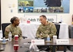 Brig. Gen. David Barrett, U. S. Army Reserve Legal Command and Col. Candace White-Halverson Staff Judge Advocate, 84th Training Command, discuss the state of the 84th Training Command's legal section during an Article 6 inspection, August 1, 2026, at Fort Knox, Ky. (U.S. Army Reserve photo by Sgt. 1st Class Justin Hardin)