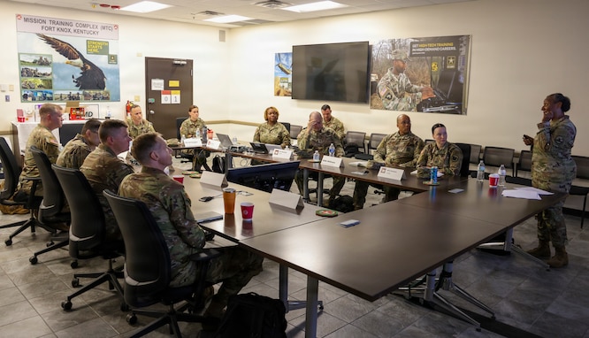 Army Brig. Gen. David Barrett, U. S. Army Reserve Legal Command and a delegation of legal professionals, conducted an Article 6 inspection of the 84th Training Command's legal section, August 1, 2026, at Fort Knox, Ky. (U.S. Army Reserve photo by Sgt. 1st Class Justin Hardin)