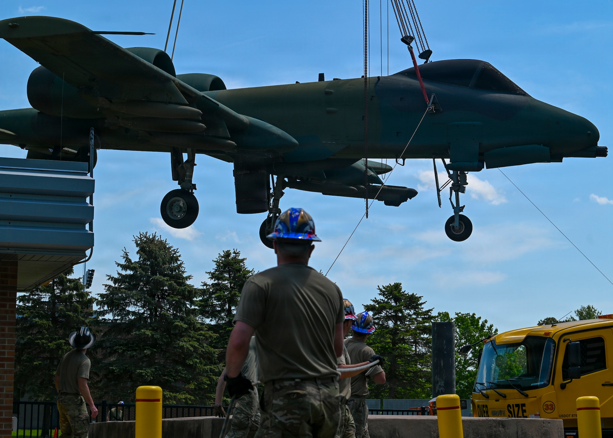 Members of the 104th Fighter Wing crashed, damaged, or disabled aircraft recovery (CDDAR) team hold a line during an exercise to move the A-10 Thunderbolt II static display, May 19, 2026, at Barnes Air National Guard Base, Westfield, MA.

The A-10 is being moved to complete the Wing's upcoming "field of dreams" static display to serve as a reminder of the 104th Fighter Wing's proud history and tradition of previously flown aircraft as the Wing prepares for the arrival of the F-35 Lightning II.

(U.S. Air National Guard Photo by Jay Hewitt)