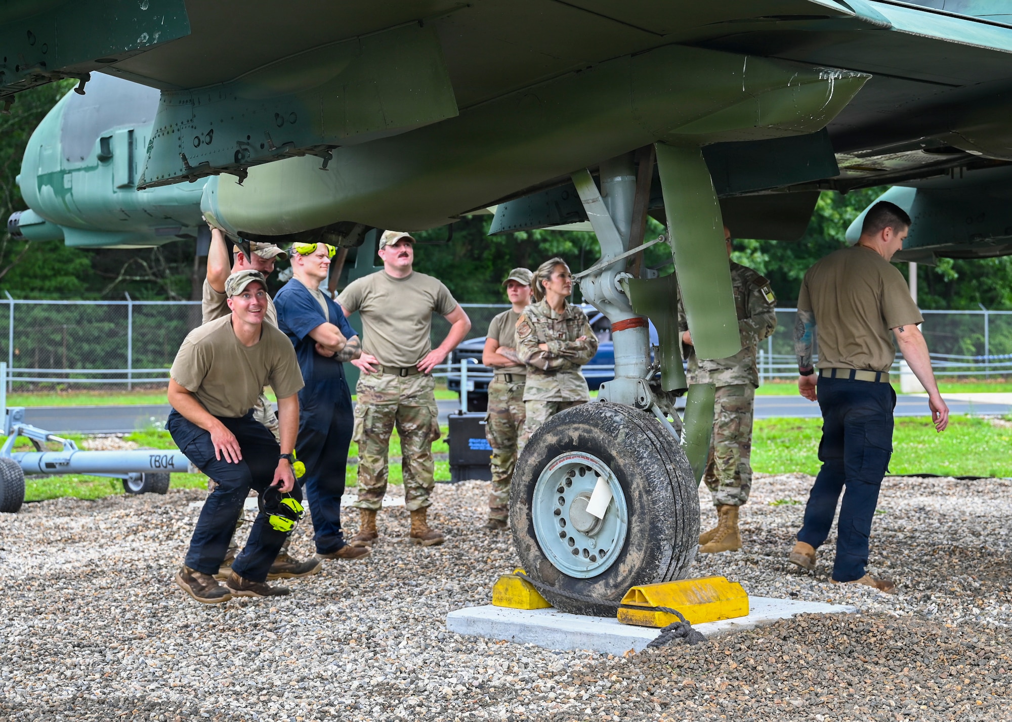 The 104th Fighter Wing crashed, damaged, disabled, aircraft recovery (CDDAR) team completes moving an A-10 Thunderbolt II static display to its new location in the 104FW "field of dreams," August 3, 2026, at Barnes Air National Guard Base, Westfield, Mass.

The field of dreams presents a visual history of static displays with past aircraft the wing has flown and preserves the aircraft's legacies. 

(U.S. Air National Guard Photo by Jay Hewitt)