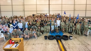 Pathfinders pose for a photo during a combat dining-in