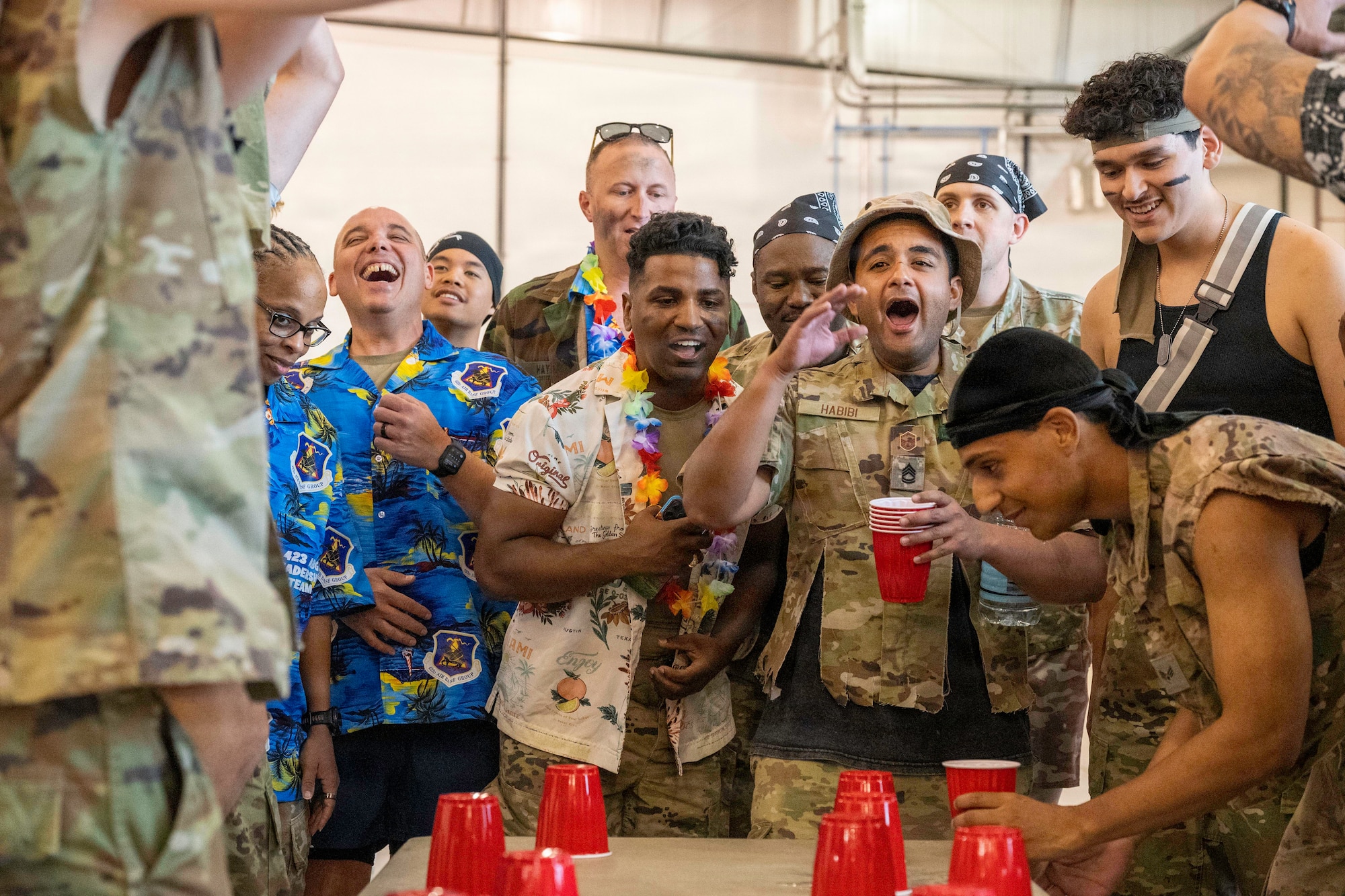 Pathfinders cheer during a combat dining-in challenge