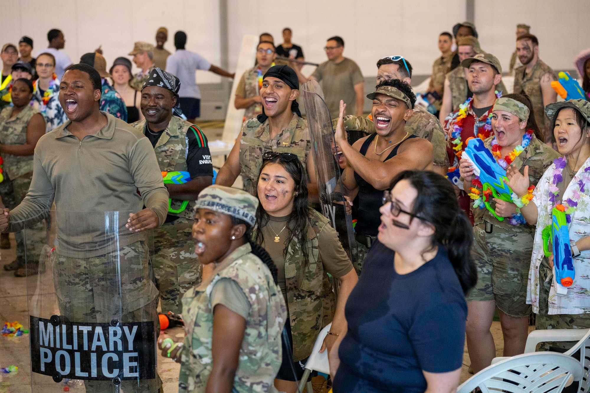 Pathfinders cheer during a combat dining-in challenge