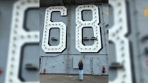 Riya Salian, an NSWC Crane intern, photographed onboard the USS Nimitz (CNV-68), a nuclear-powered aircraft carrier.