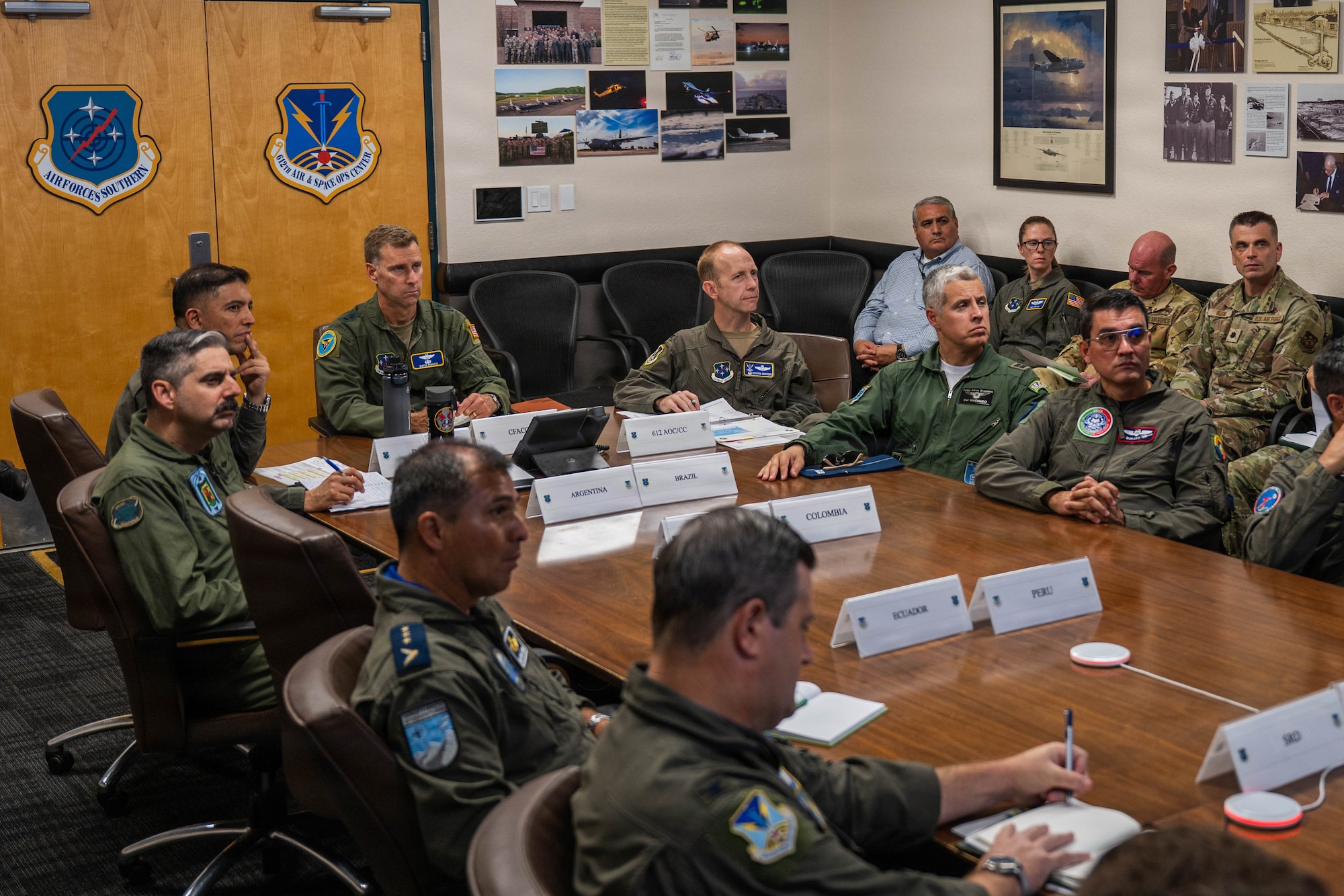 Military leaders from the United States and partner nations attend a Joint Force Air Component planning meeting during the opening day of Exercise PANAMAX 2026 at Davis-Monthan Air Force Base, Arizona, Aug. 3, 2026. PANAMAX 2026 seeks to improve interoperability and strengthen collective capacity to conduct complex multinational and all-domain operations to ensure free flow of commerce through the Panama Canal and maintain security and stability in the region.