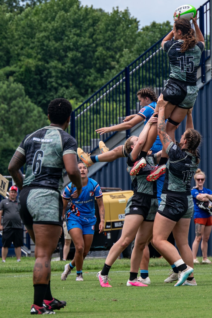 Service members participate in the 2026 Armed Forces Women's Rugby Championship at U.S. Naval Academy Rugby Field on Naval Support Activity Annapolis, Aug. 1, 2026.