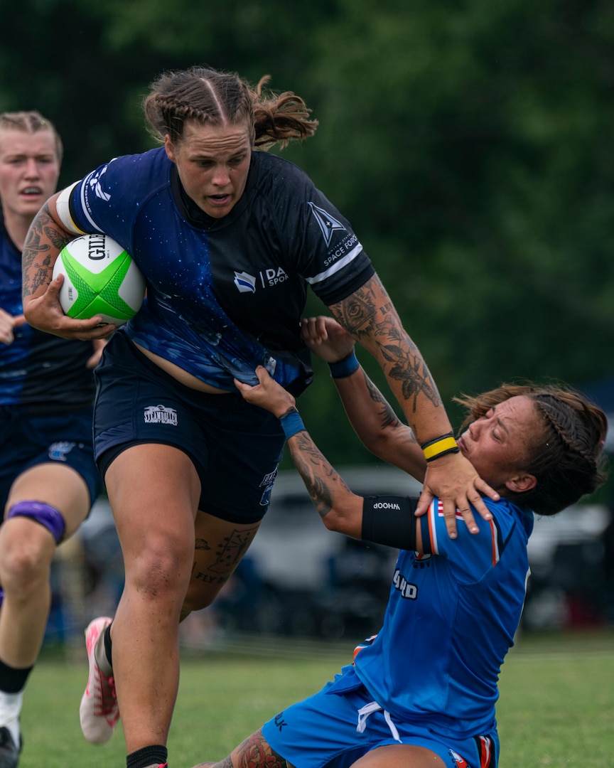 Service members participate in the 2026 Armed Forces Women's Rugby Championship at U.S. Naval Academy Rugby Field on Naval Support Activity Annapolis, Aug. 1, 2026.