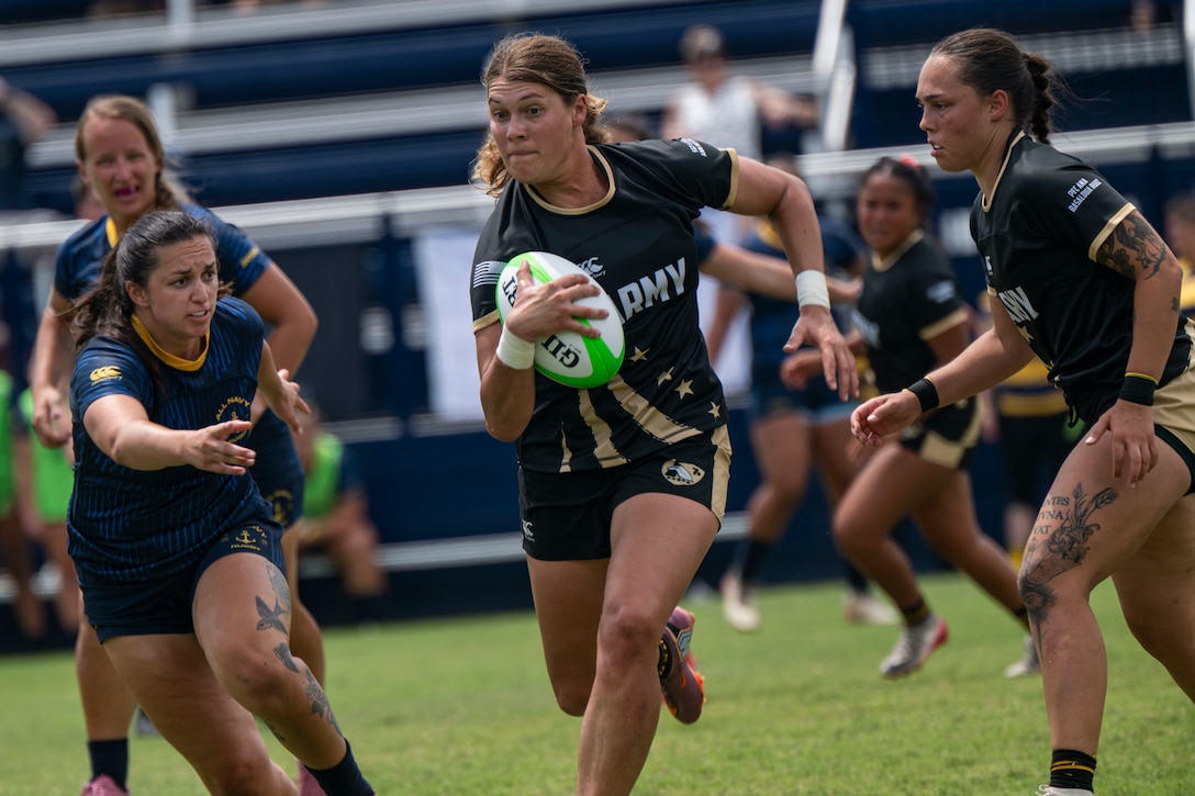 Service members participate in the 2026 Armed Forces Women's Rugby Championship at U.S. Naval Academy Rugby Field on Naval Support Activity Annapolis, Aug. 1, 2026.