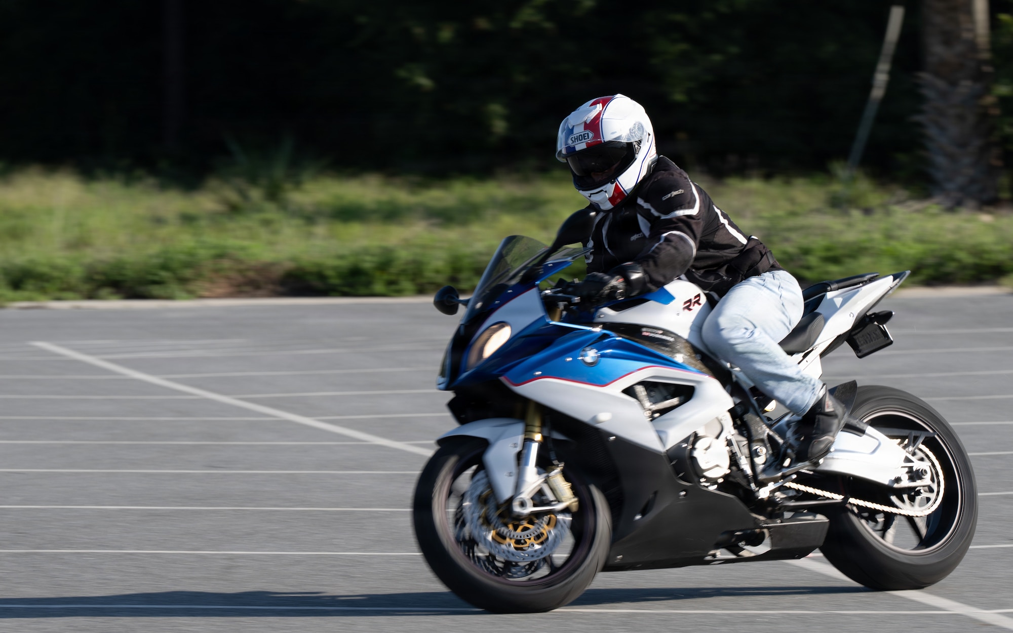 Man rides motorcycle during instructor course