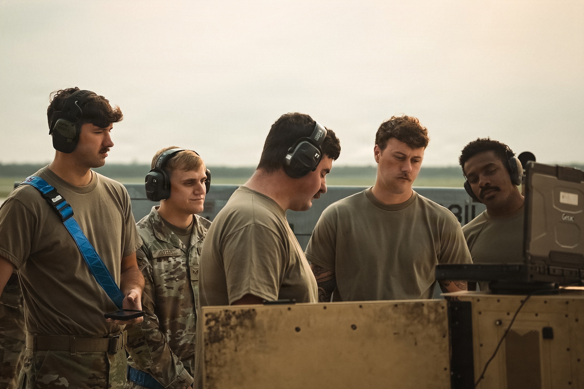 Airmen assigned to the 49th Maintenance Group review data prior to an MQ-9 Reaper launch at Alpena Combat Readiness Training Center, Michigan, July 20, 2026.
