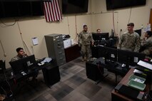 U.S. Airmen with the 5th Communications Squadron (5th CS) Communications Focal Point (CFP) work center conduct routine tasks at Minot Air Force Base, North Dakota, Aug. 5, 2026.